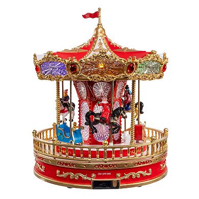 Kurt Adler Battery Operated Multicolor LED Lighted Musical Santa Carousel with Motion Table Decor