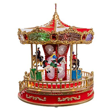 Kurt Adler Battery Operated Multicolor LED Lighted Musical Santa Carousel with Motion Table Decor