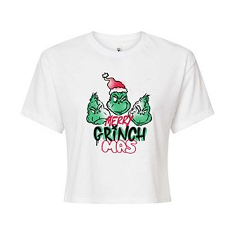 Juniors' Dr. Seuss Merry Grinchmas Cropped Tee