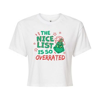 Juniors' Dr. Seuss Grinch Nice List Is So Overrated Cropped Tee