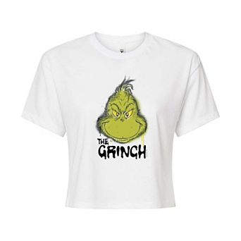 Juniors' Dr. Seuss Grinch Spray Paint Cropped Tee