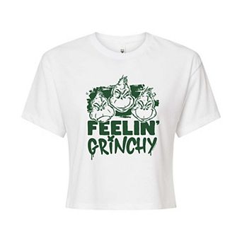 Juniors' Dr. Seuss Feelin' Grinchy Cropped Tee