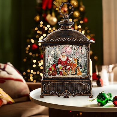 Kurt Adler 12 in. Battery-Operated Warm White LED Lighted Santa With Animals Lantern Table Decor