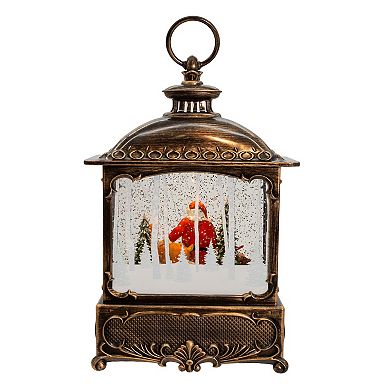 Kurt Adler 12 in. Battery-Operated Warm White LED Lighted Santa With Animals Lantern Table Decor