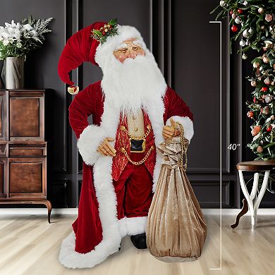Kurt Adler 40 in. Jacqueline Kent Traditional Santa With Bag Floor Decor