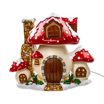 Kurt Adler 8.5 in Merry Little Mushrooms Cottage Tabletop Decor
