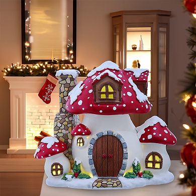 Kurt Adler 8.5 in. Merry Little Mushrooms Cottage Tabletop Decor