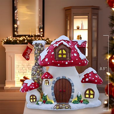 Kurt Adler 8.5 in. Merry Little Mushrooms Cottage Tabletop Decor