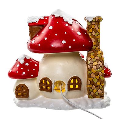 Kurt Adler 8.5 in. Merry Little Mushrooms Cottage Tabletop Decor