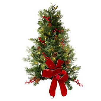 Kurt Adler 26 in Pre-Lit Artificial Christmas Wall Tree With Red Bow