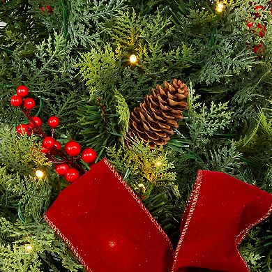 Kurt Adler 26-in. Pre-Lit Artificial Christmas Wall Tree With Red Bow