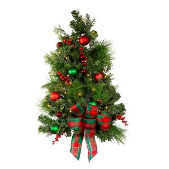 Kurt Adler 26 in Pre-Lit Red & Green Artificial Christmas Wall Tree With Bow