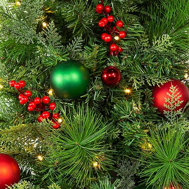 Kurt Adler 26-in. Pre-Lit Red & Green Artificial Christmas Wall Tree With Bow