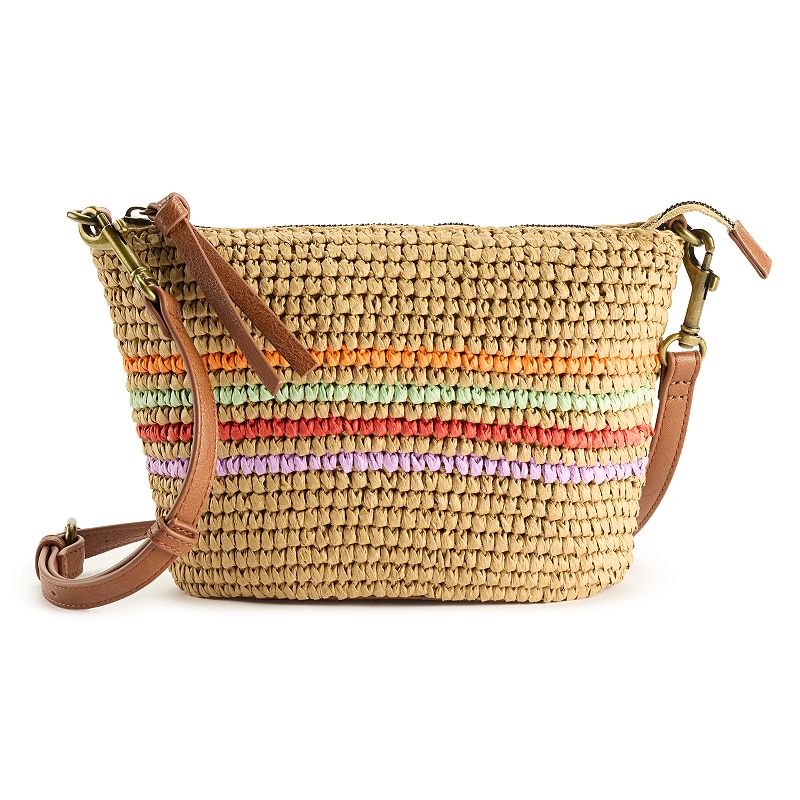 Sonoma Goods For Life® Maggie Straw Top Zip Crossbody Bag, Multi Stripe Brown