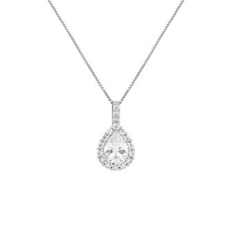 PRIMROSE Sterling Silver Cubic Zirconia Teardrop Box Chain Pendant Necklace