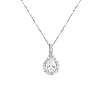 PRIMROSE Sterling Silver Cubic Zirconia Teardrop Box Chain Pendant Necklace