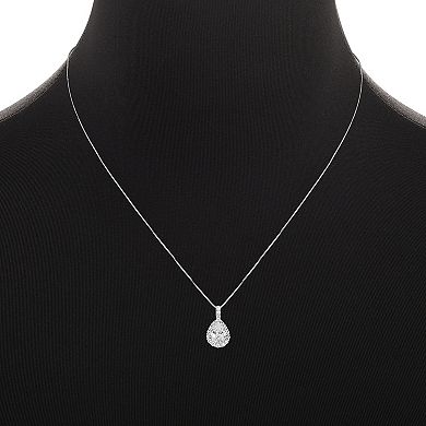 PRIMROSE Sterling Silver Cubic Zirconia Teardrop Box Chain Pendant Necklace
