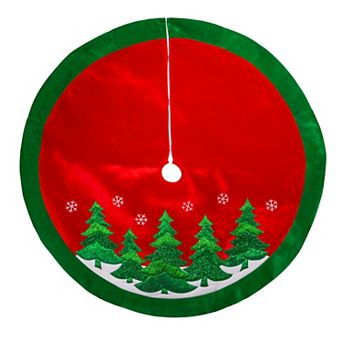 48-Inch Red Velvet with Green Trees Tree Skirt