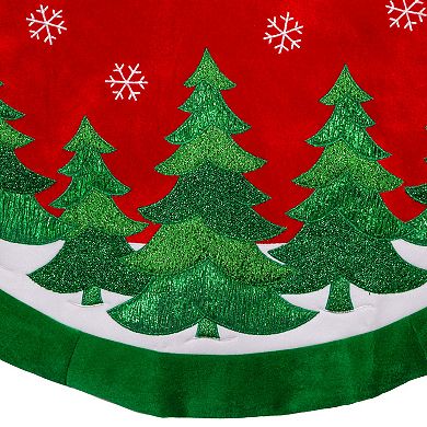 48-Inch Red Velvet with Green Trees Tree Skirt