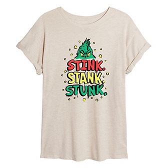 Juniors' Dr. Seuss Grinch Stink Stank Stunk Oversized Tee