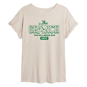 Juniors' Dr. Seuss Grinch Collegiate Oversized Tee