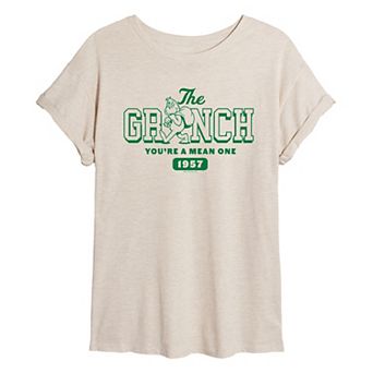 Juniors' Dr. Seuss Grinch Collegiate Oversized Tee