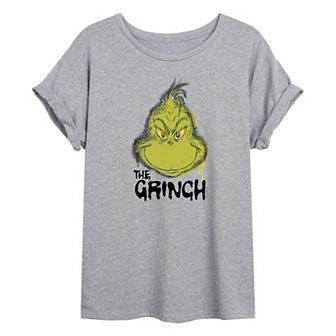 Juniors' Dr. Seuss Grinch Spray Paint Oversized Tee