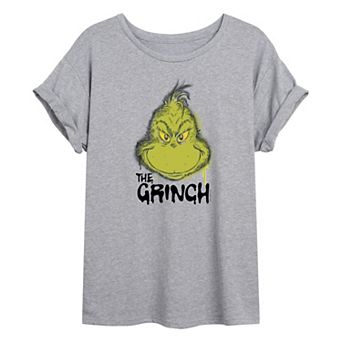 Juniors' Dr. Seuss Grinch Spray Paint Oversized Tee