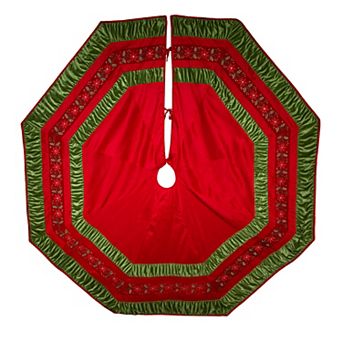 72-Inch Red and Green Gathered Border Tree Skirt