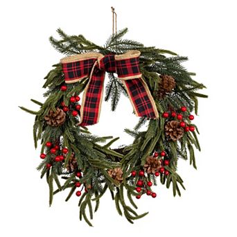 Kurt Adler 24 in Berries & Pinecone Rattan Wreath