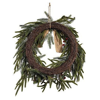 Kurt Adler 24-in. Berries & Pinecone Rattan Wreath