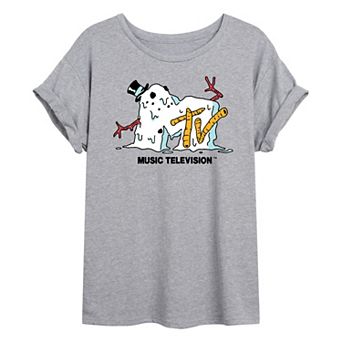 Juniors' MTV Snowman Melting Oversized Tee
