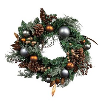 Kurt Adler 24 in Copper & Silver Balls Green Christmas Wreath