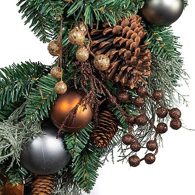 Kurt Adler 24-in. Copper & Silver Balls Green Christmas Wreath