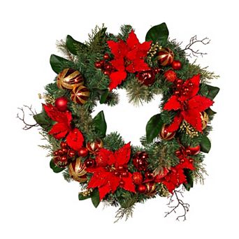 Kurt Adler 30 in Red & Gold Poinsettia Christmas Wreath