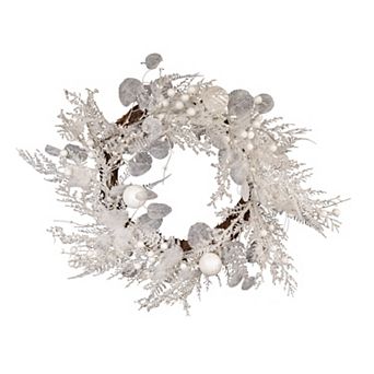 Kurt Adler 24 in Decorated White Rattan Christmas Wreath