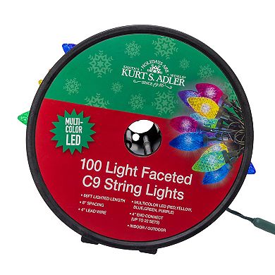 Kurt Adler 50-Foot LED Faceted C9 Green Wire String Lights