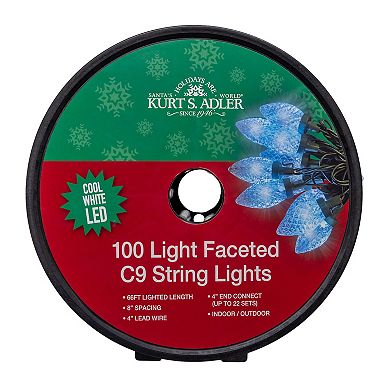 Kurt Adler 50-Foot LED Faceted C9 Green Wire String Lights
