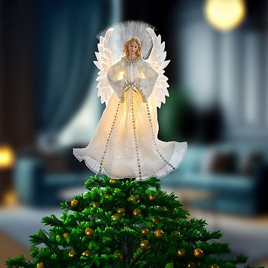 16-Inch Ivory/Clear Fiber Optic Angel Tree Topper