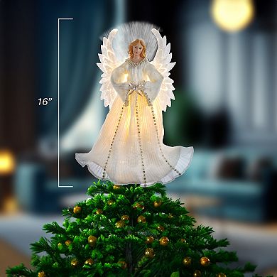 16-Inch Ivory/Clear Fiber Optic Angel Tree Topper