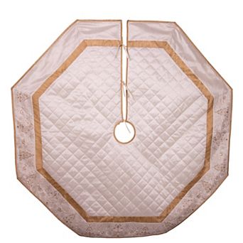 60-Inch Ivory Dupion With Center Quilting and Embroidered Border Tree Skirt