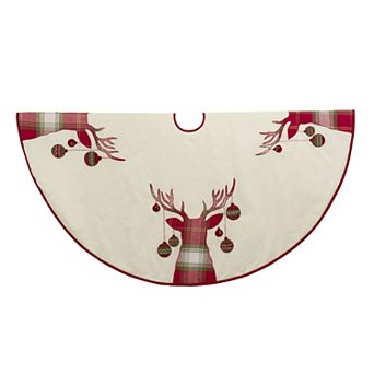 Kurt Adler 60 in Ivory Dupion Tree Skirt With Reindeer Appliqué Embroidery