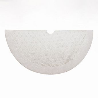 Kurt Adler 60 in White Dupion Tree Skirt With Lurex Embroidered Snowflakes