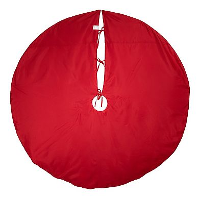 60-Inch Red Tree Skirt with Green Embroidered Tree Design