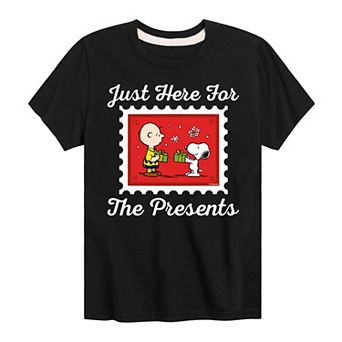 Boys 8-20 Peanuts Just Here For The Presents Graphic Tee