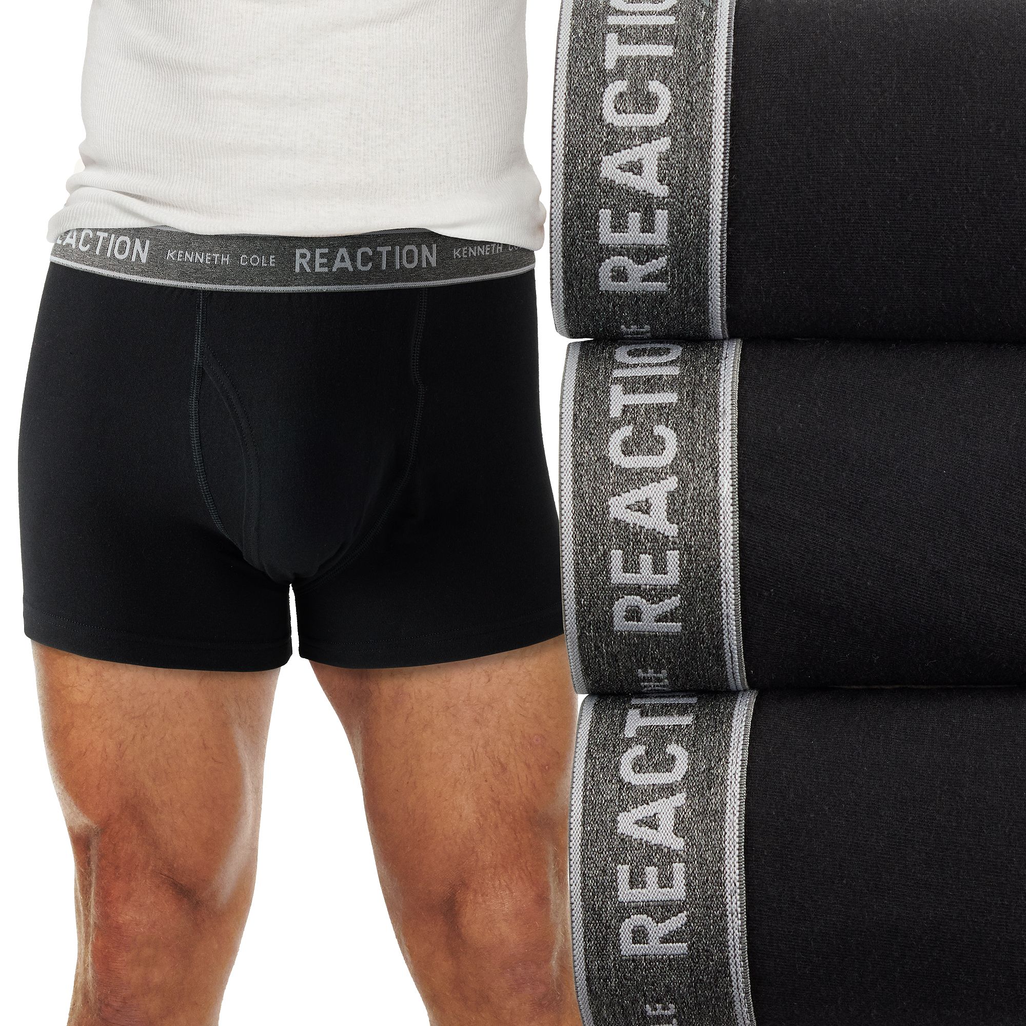 Mens Kenneth Cole Reaction 3-Pack Cotton Stretch Trunks, Size: Medium, Bla