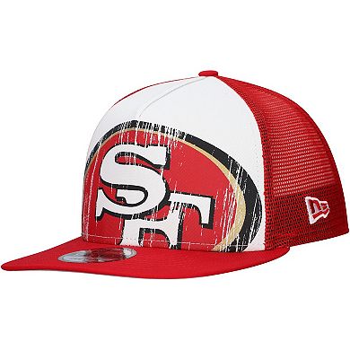 Men's New Era White/Scarlet San Francisco 49ers Distressed 9FIFTY A-Frame Snapback Hat