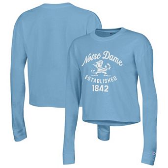 Women's Champion Blue Notre Dame Fighting Irish Boyfriend Cropped Long Sleeve T-Shirt