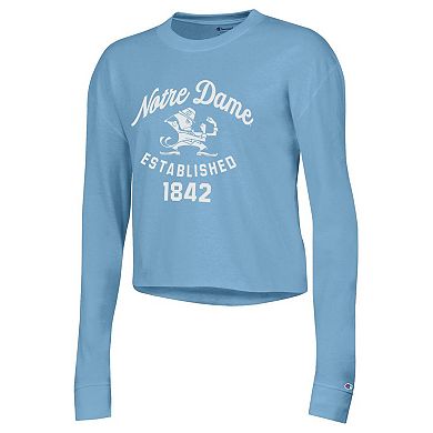 Women's Champion Blue Notre Dame Fighting Irish Boyfriend Cropped Long Sleeve T-Shirt