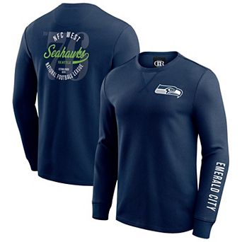 Men's Darius Rucker Collection by Fanatics College Navy Seattle Seahawks Washed Waffle-Knit Long Sleeve T-Shirt